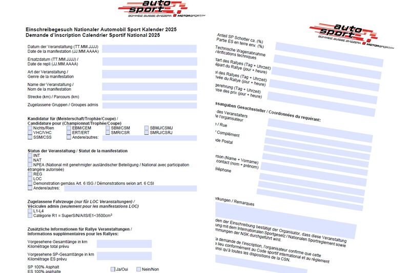 Einschreibung Blaetter Motorsport Suisse | Auto Sport Suisse