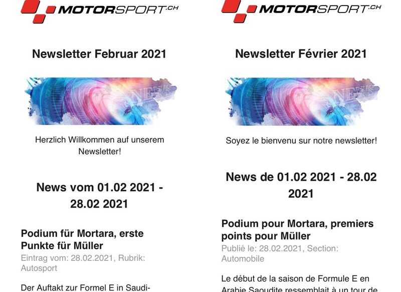 Newsletter 01 Motorsport Schweiz | Auto Sport Schweiz